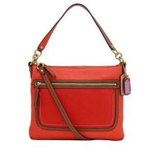 COACH Poppy Perri Leather Hippie Color-Block Convertible Crossbody Bag Vermilion
